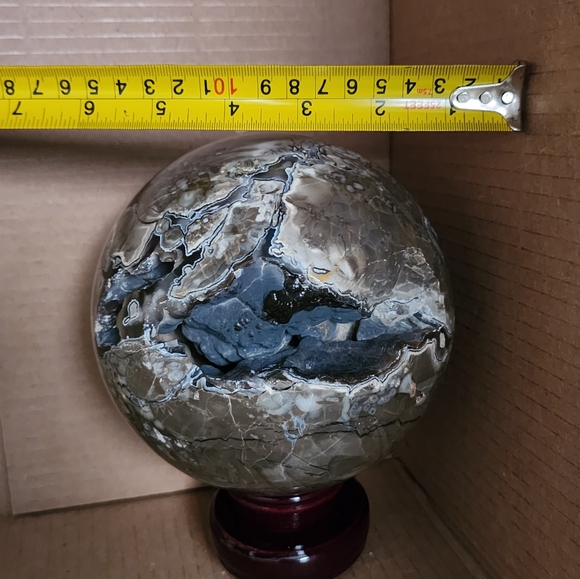 Captivating Volcano Agate Crystal Sphere- Unique Geode Art - Picture 3 of 3
